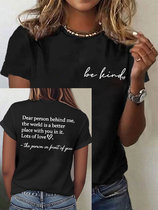 Women's Dear Person Behind Me Be Kind Short Sleeve T-Shirt