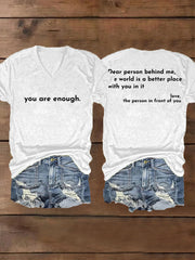Women's Dear Person Behind Me, You Are Enough Mental Health Matters V-Neck Tee