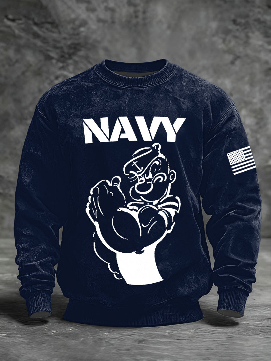 Men's Vintage Popeye Navy Crew Neck Sweatshirt