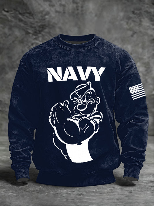 Men's Vintage Popeye Navy Crew Neck Sweatshirt