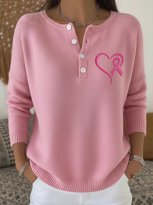 Women's Pink Ribbon Print Casual Top