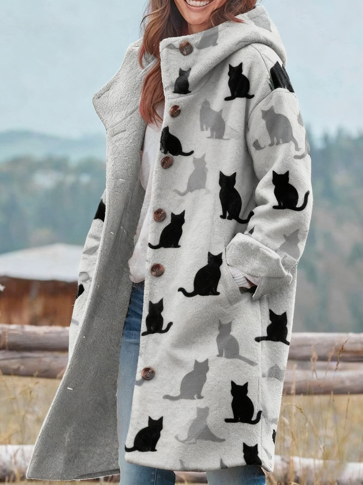 Women's Retro Animal Cat Printed Coat