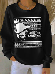Women's Last Call Country Music Fan Print Ribbed Round-Neck Sweatshirt