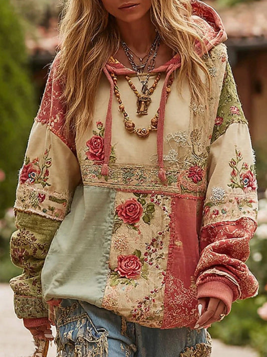 Women's Breast Cancer Awareness Floral Patchwork Hoodie