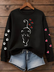 Women's Cute Cat Paw Hearts Print Cat Lovers Casual Sweatshirt