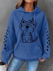 Women's Cute Cat Print Cat Lovers Cat Mom Casual Waffle Hoodie