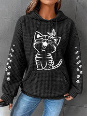 Women's Cute Cat Print Cat Lovers Cat Mom Casual Waffle Hoodie