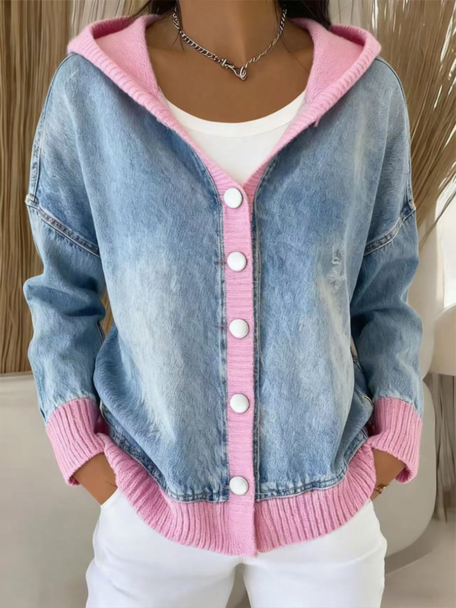 Women's Fashion Patchwork Design Hooded Cardigan