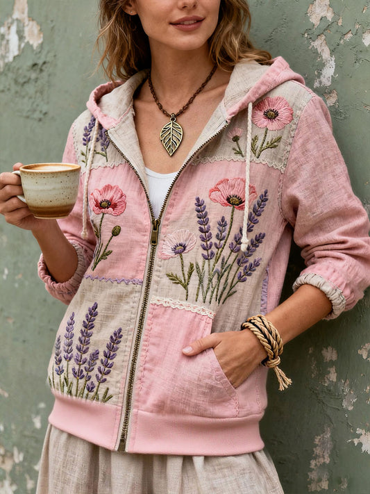 Women's Breast Cancer Awareness Floral Printed Zip-Up Coat