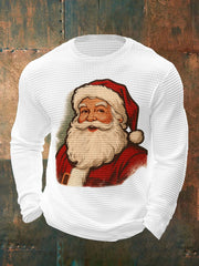 Men's Christmas Santa Claus Print Casual Waffle Long Sleeve Top