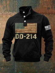 Men's Vintage DD-214 Alumni Veteran Print Casual Buttons Sweatshirt