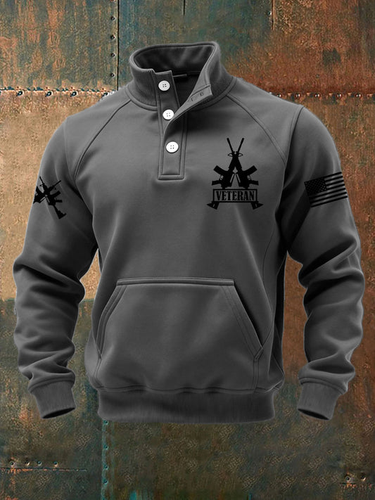Men's Vintage US Veteran Print Casual Buttons Sweatshirt