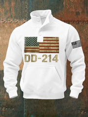 Men's Vintage DD-214 Alumni Veteran Print Casual Buttons Sweatshirt
