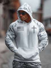 Men's Vintage Army Green Camouflage US Flag Print Casual Hoodie