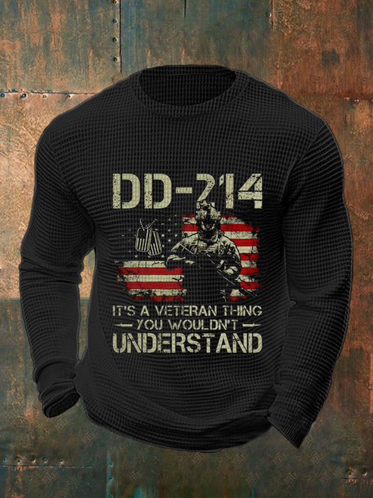 Men's Vintage DD-214 Veteran Print Casual Waffle Top