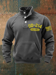 Men's Vintage DD-214 Alumni Veteran Print Casual Buttons Sweatshirt