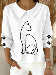 Women's Cute Cat  Print Cat Lovers Casual Baby Doll Collar Top