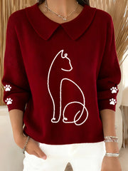 Women's Cute Cat  Print Cat Lovers Casual Baby Doll Collar Top