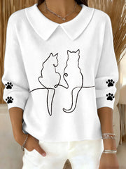 Women's Cute Cat  Print Cat Lovers Casual Baby Doll Collar Top