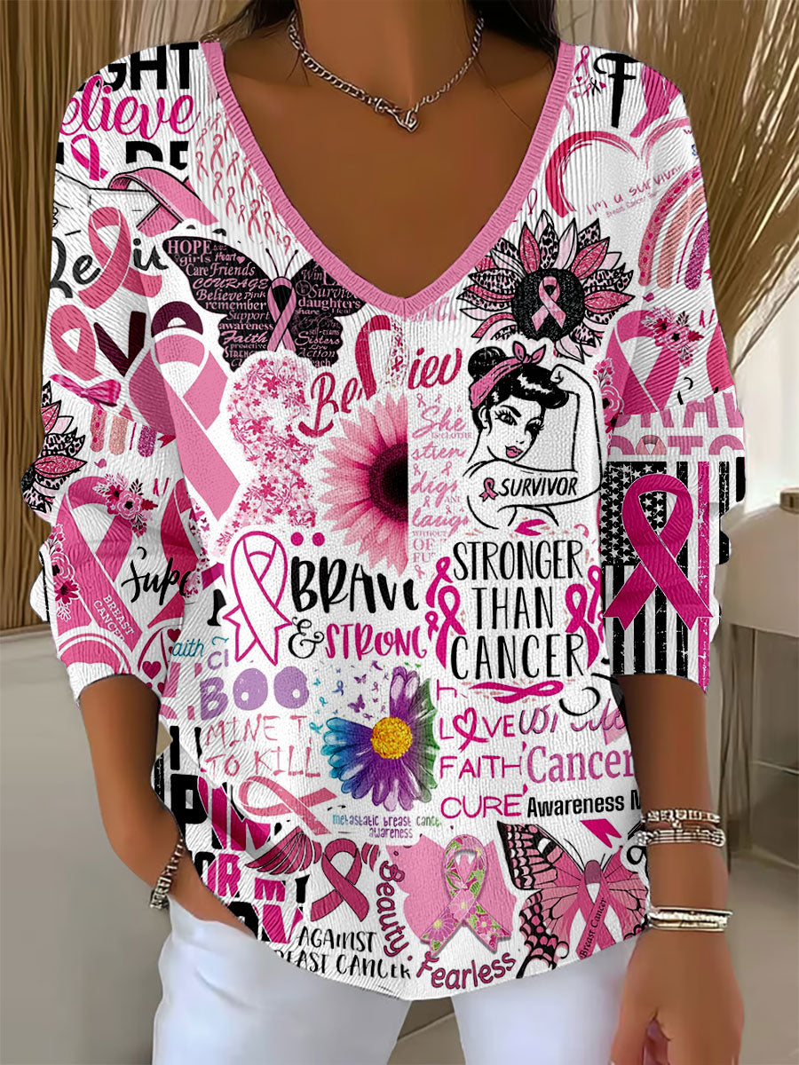 Women's Breast Cancer Awareness V-Neck Tops