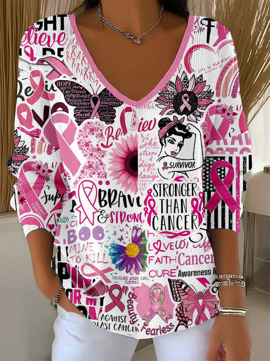 Women's Breast Cancer Awareness V-Neck Tops