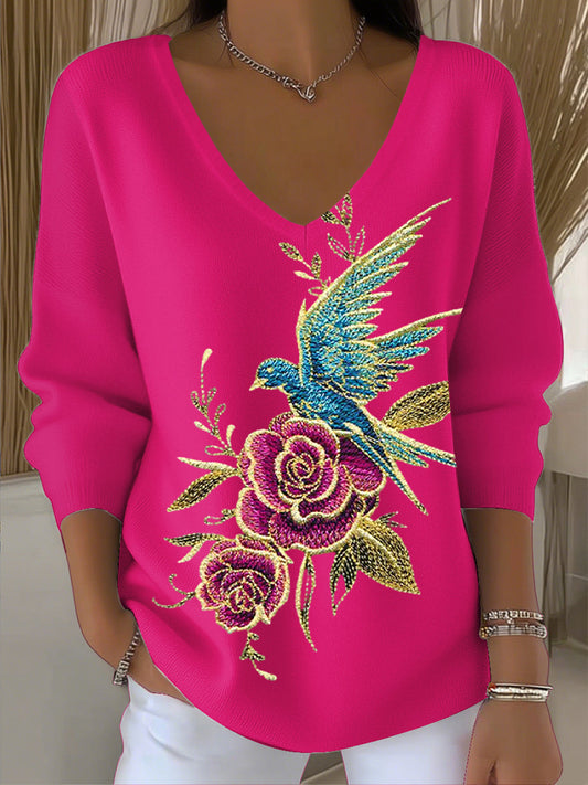 Women's Breast Cancer Pink Floral V-Neck Tops