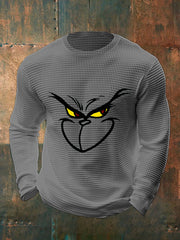 Men's Funny Classic Christmas Cartoon Character Print Casual Waffle Long Sleeve Top