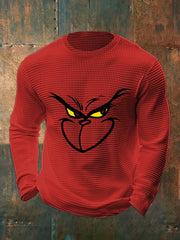 Men's Funny Classic Christmas Cartoon Character Print Casual Waffle Long Sleeve Top