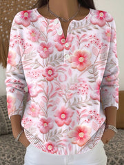 Women's Breast Cancer Pink Floral Print Knit Top