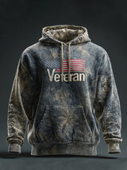 Men's Retro Veteran USA Flag Print Casual Hoodie