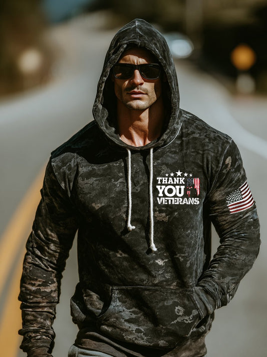 Men's Retro Thank You Veterans Camouflage Printed Casual Hoodie