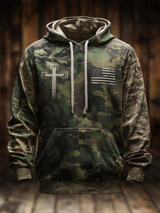 Men's Retro Veteran USA Flag Camouflage Print Casual Hoodie