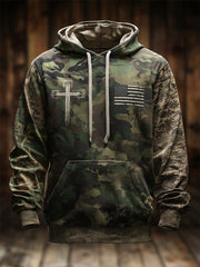 Men's Retro Veteran USA Flag Camouflage Print Casual Hoodie