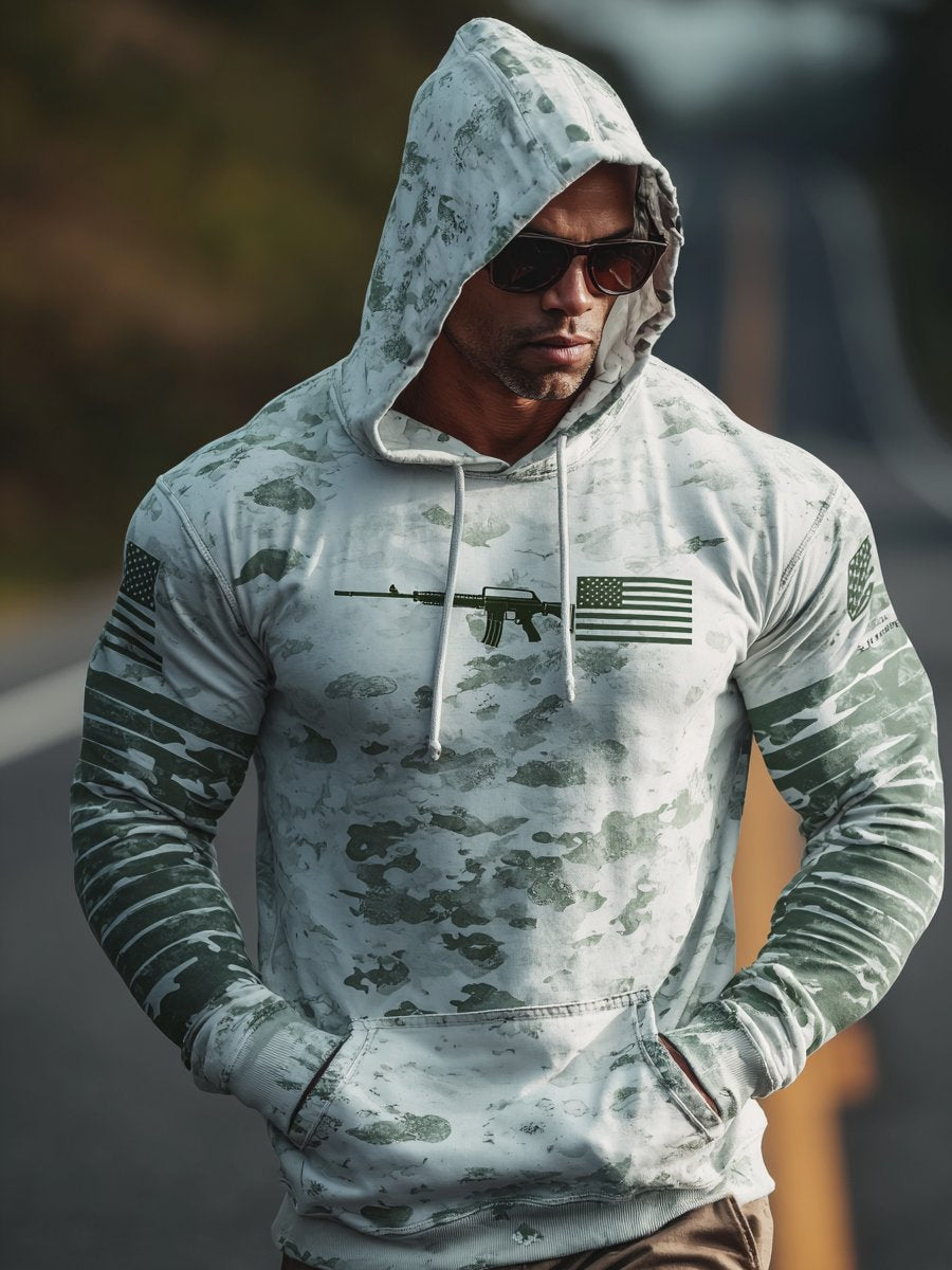 Men's Retro USA Flag Camouflage Print Casual Hoodie