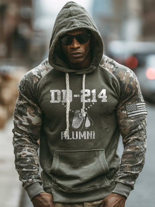 Men's Retro DD-214 Alumni Veteran USA Flag Camouflage Print Casual Hoodie
