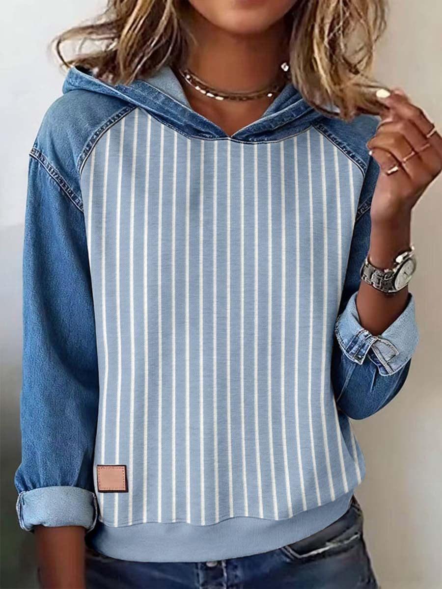 Women's Striped Pattern Patchwork Art Hoodie