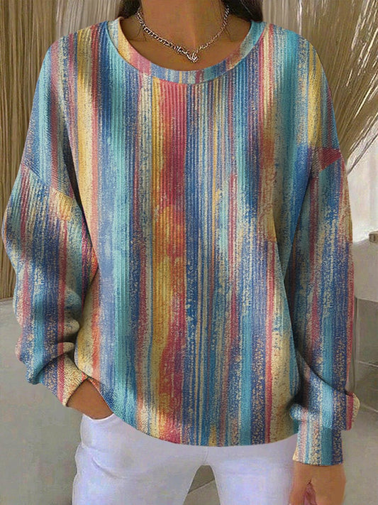 Women's Contrast Color Striped Pattern Sweatshirt