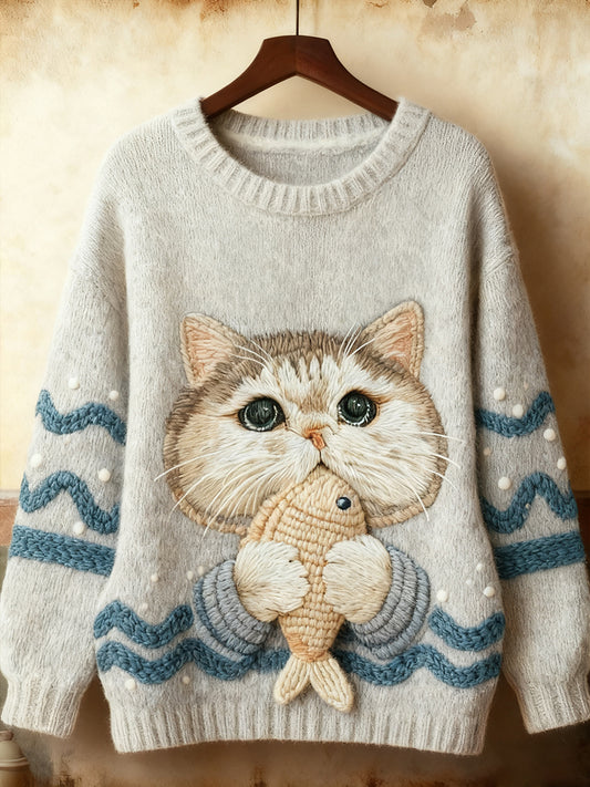 Women's Cute Winter Cat  Art  Sweatshirt