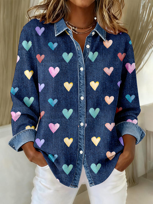 Women's Heart Pattern Patchwork Art Shirt