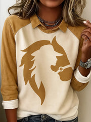 Women's Retro Cowgirl And Horse Print Casual Sweatshirt