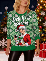Women's Christmas 'Drink Up Bitches' Drink Dispenser Print Sweater