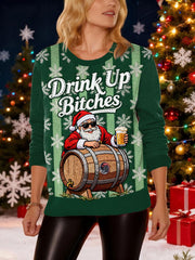 Women's Christmas 'Drink Up Bitches' Drink Dispenser Print Sweater