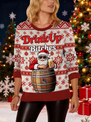 Women's Christmas 'Drink Up Bitches' Drink Dispenser Print Sweater