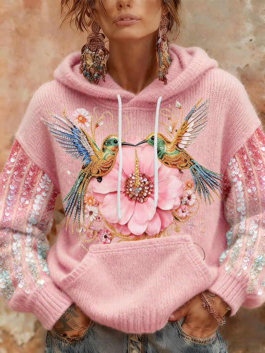 Women's Breast Cancer Awareness Hummingbird Floral Hoodies