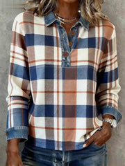Women's Vintage Plaid Pattern Patchwork Art Top