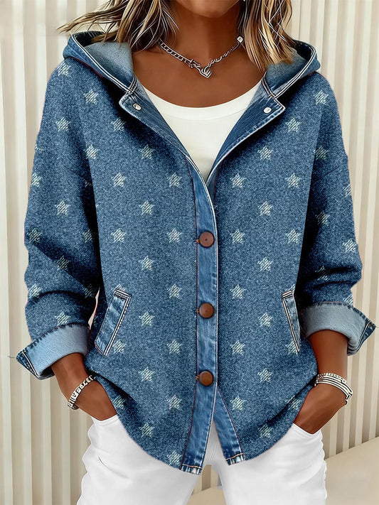 Women's Star Pattern Patchwork Art Hooded Cardigan gracestitchs