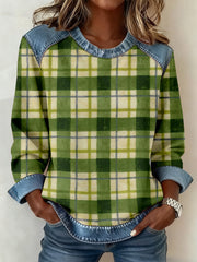 Women's Vintage Plaid Pattern Patchwork Art Sweatshirt