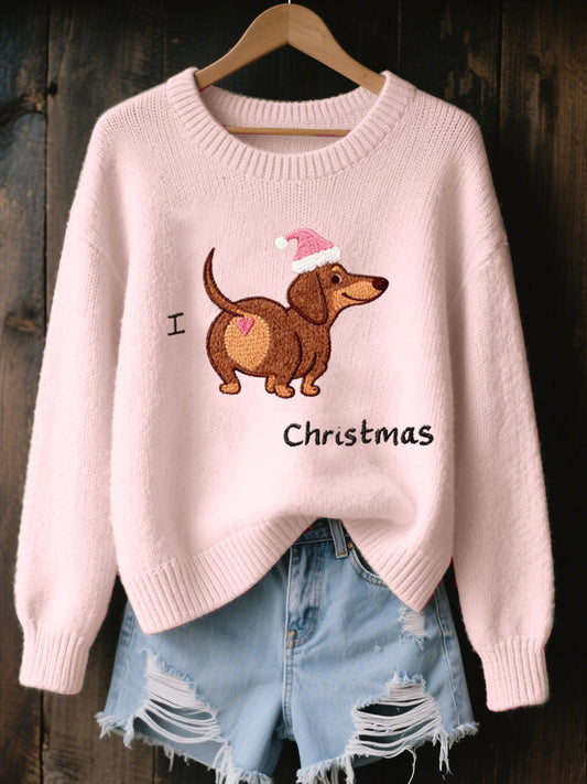 Women's Christmas Cute Dachshund  Art Cozy Sweater