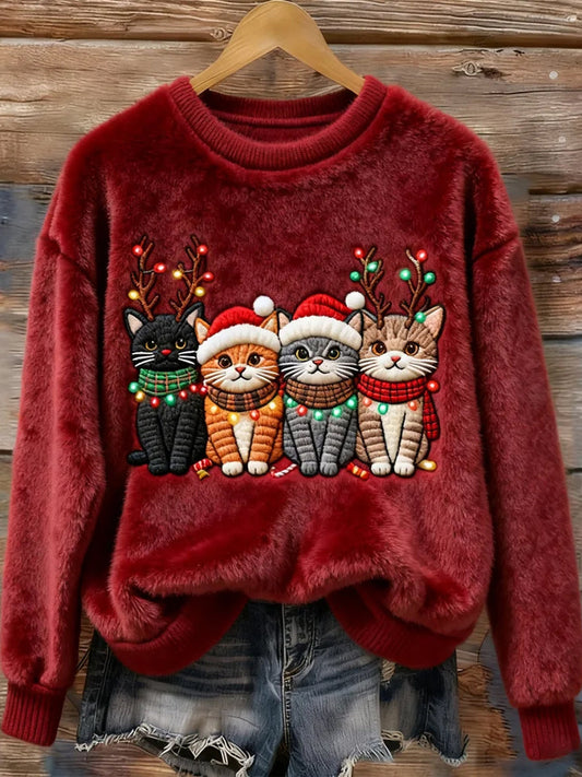 Women's Christmas Cute Cats Flannel Sweatshirt