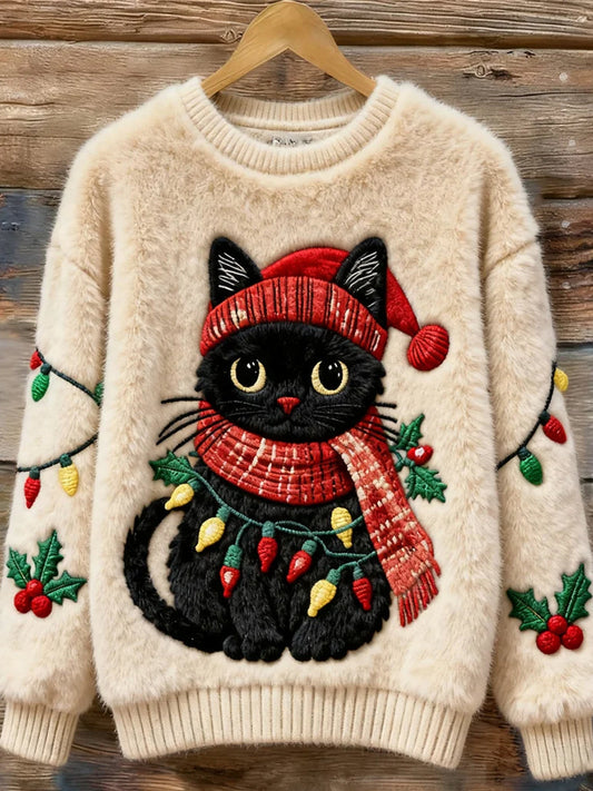 Women's Christmas Cute Cats Flannel Sweatshirt